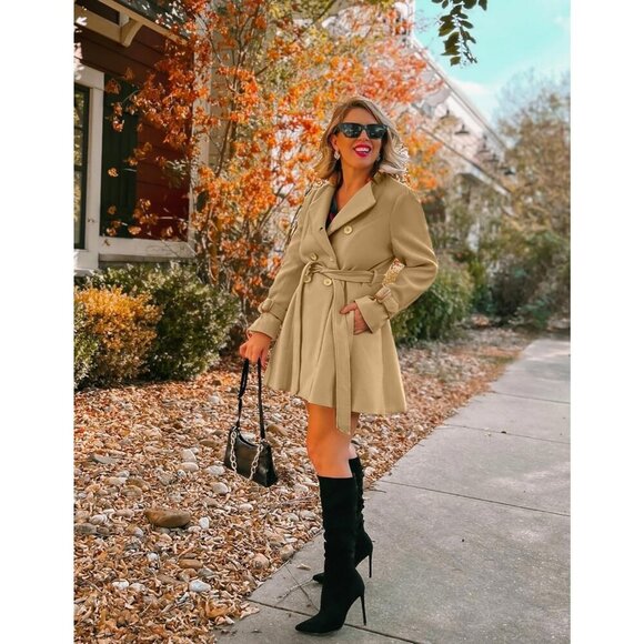 Women's Z-khakii Zeagoo Winter Trench Coat Faux Fur Lapel Double Breasted - Picture 3 of 5